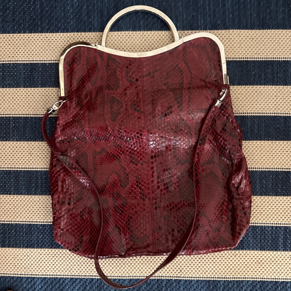 Tod’s Women's Wine Red Snake-Embossed Top-Handle Tote